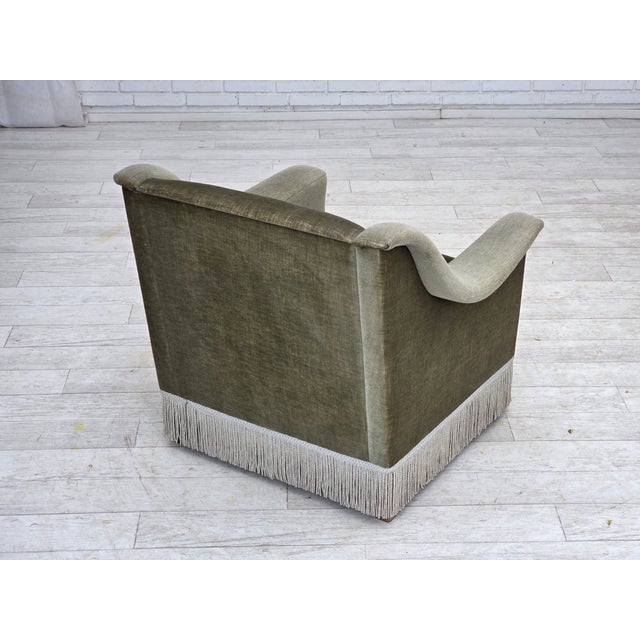 Vintage Danish Armchair in Green Furniture Velour and Beech Wood, 1970s For Sale - Image 12 of 18