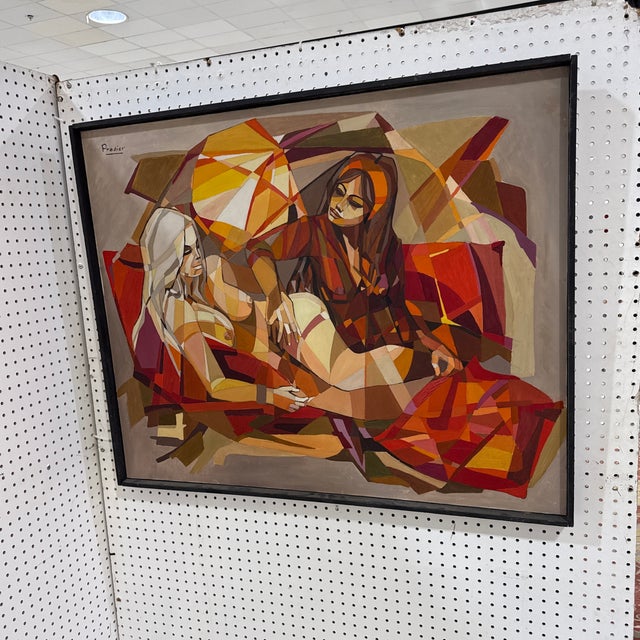 Vintage French Cubist Abstract Painting Signed Pradier – Framed For Sale - Image 4 of 12