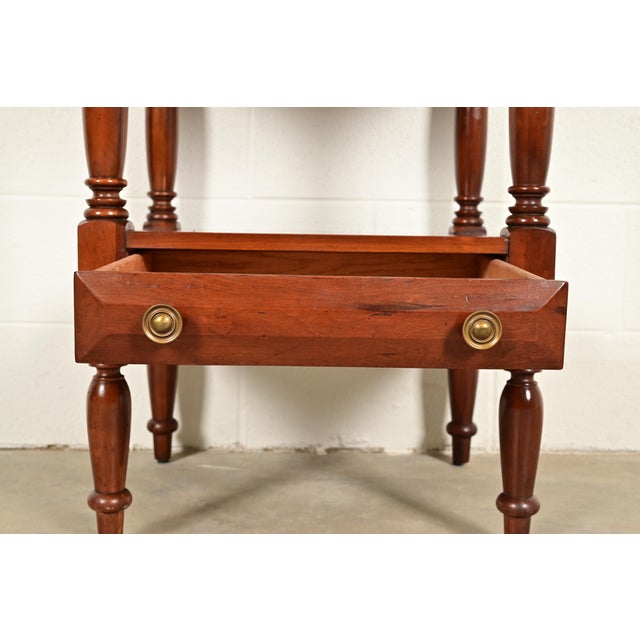1960s Davis Cabinet Co. American Colonial Carved Solid Cherry Wood Nightstand, Circa 1960s For Sale - Image 5 of 14