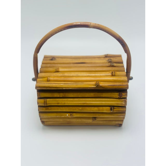 Brown Vintage Bamboo Lidded Basket For Sale - Image 8 of 10