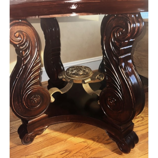 Brown Bernhardt Marble Top Center/Foyer Table – 48" Round – Carved Designer Base For Sale - Image 8 of 10