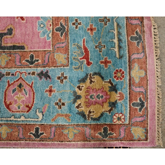 Jewel Toned Modern Turkish Oushak Rug For Sale - Image 9 of 12