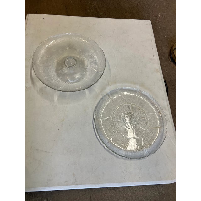 Transparent Vintage French Floral Glass Cake Stand & Pie Plate- Set of 2 For Sale - Image 8 of 8