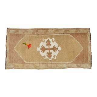 Small Turkish Rug Yastik Hand Knotted Undyed Organic Wool Petite Rug Mat Doormat - 19'' X 39'' For Sale
