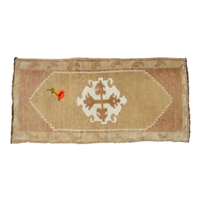 Small Turkish Rug Yastik Hand Knotted Undyed Organic Wool Petite Rug Mat Doormat - 19'' X 39'' For Sale
