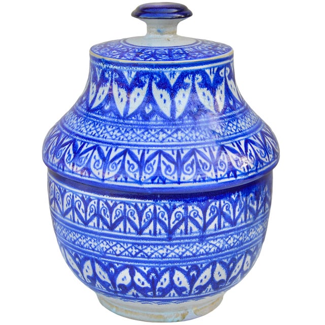 Ceramic Early 20th Century Handcrafted Blue Moorish-Patterned Ceramic Art Vase For Sale - Image 7 of 13