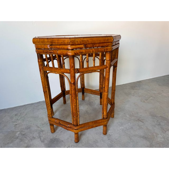 Vintage Burnt Bamboo Octagonal Brighton Pavilion-Style Side Table For Sale - Image 9 of 12