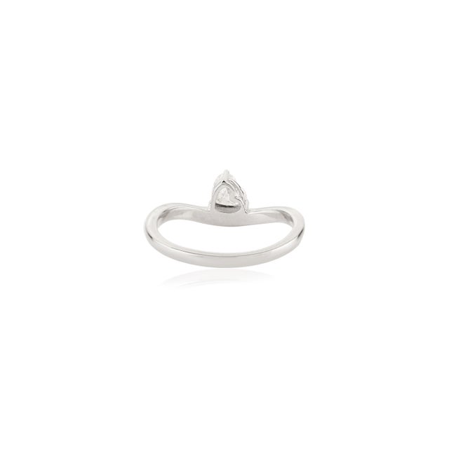 White Heart-Shaped Diamond Solitaire Wave Ring Size 5 in 14k Solid White Gold Gift for Her For Sale - Image 8 of 15