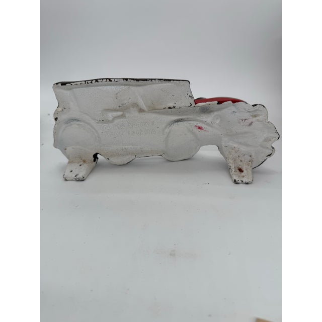 Vintage Big Arrow Company Antique Cast Iron Red Car Doorstop For Sale - Image 4 of 6