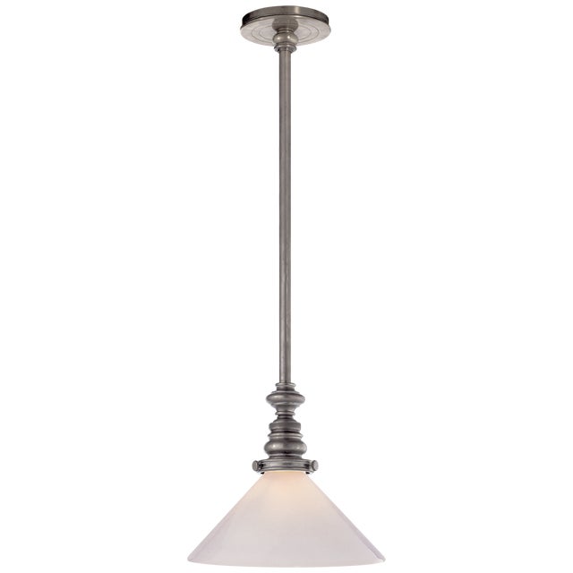 Boston Pendant in Antique Nickel with White Glass Slant Shade Designer: Chapman & Myers Min. Custom Height: 14" O/A...