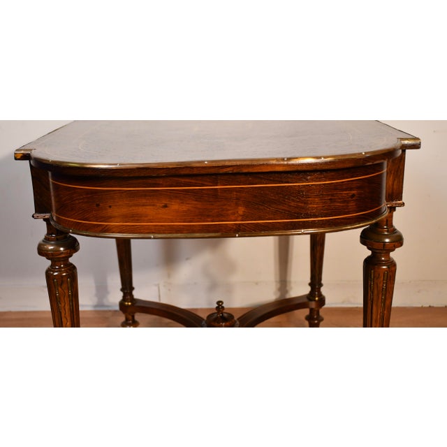 Wood 19th French Louis XV Rosewood Inlaid Center Table With Ormolu Mounts Desk For Sale - Image 7 of 18