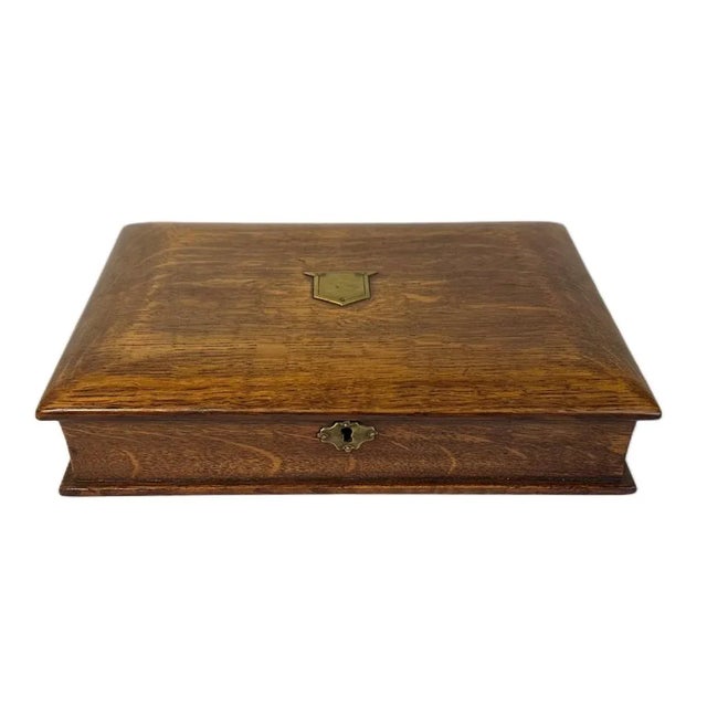 Antique Victorian English Tiger Oak Book Form Lap Desk/Stationery Box W/Inkwell For Sale - Image 6 of 12
