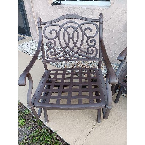 Traditional 1990s Cast Aluminum Brown Patio Rocking Armchair Set of 4 For Sale - Image 3 of 9
