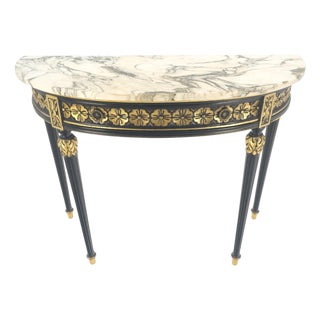 Demilune Marble Top One Drawer French Style Gilt Console on Fluted Legs MINT For Sale