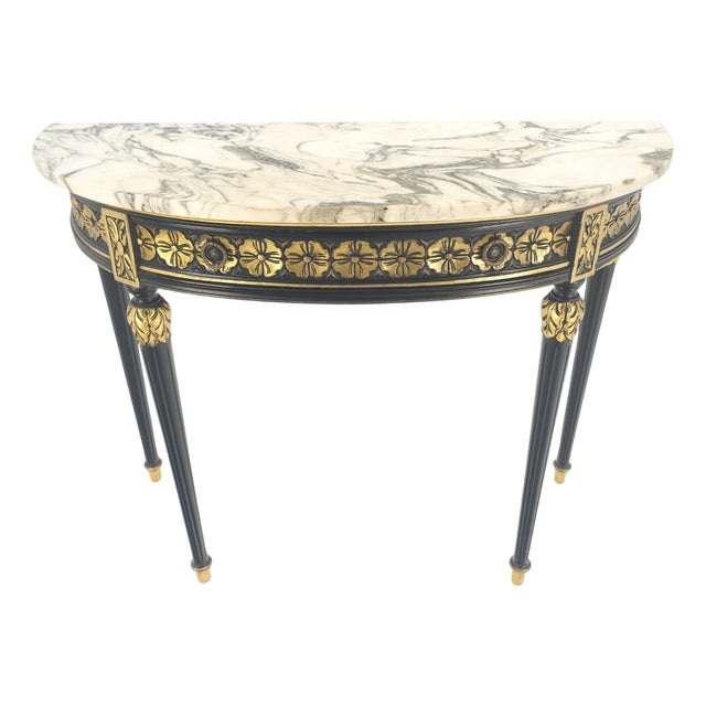 Demilune Marble Top One Drawer French Style Gilt Console on Fluted Legs MINT For Sale
