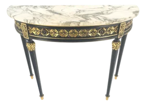 Demilune Marble Top One Drawer French Style Gilt Console on Fluted Legs MINT