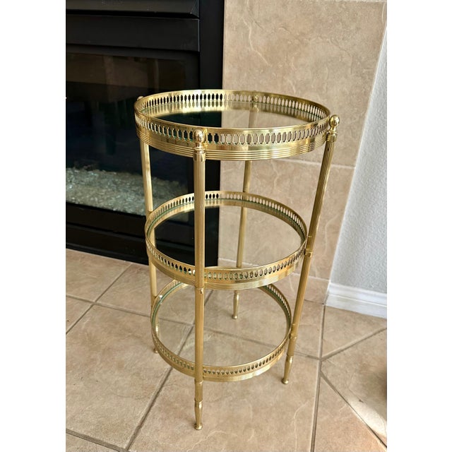 French Brass Three-Tier Round Side Table For Sale - Image 9 of 17