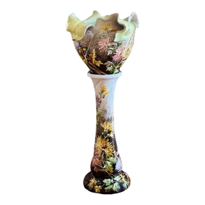 Antique Faience Floriform Sculptural Planter/Jardinier & Chrysanthemum Pedestal by Jerome Massier Vallauris