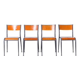 French Light Grey Tapered Leg Dining Chairs from Mullca, 1950s, Set of 4 For Sale