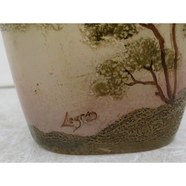 Fine Cameo Legras Vase. Art Nouveau carved a landscape of a very orientalist scene of the silhouettes of trees along a...