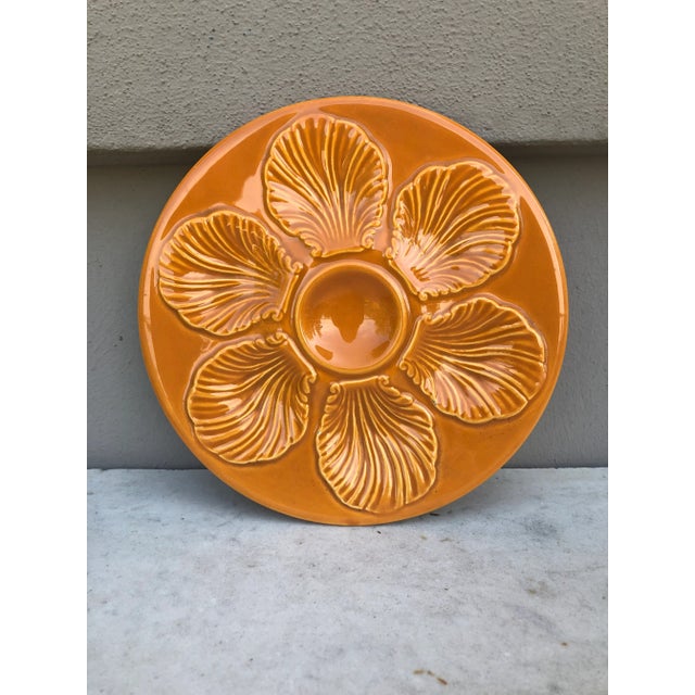 Burnt Orange French Orange Majolica Oyster Plate Proceram, Circa 1950 For Sale - Image 8 of 8