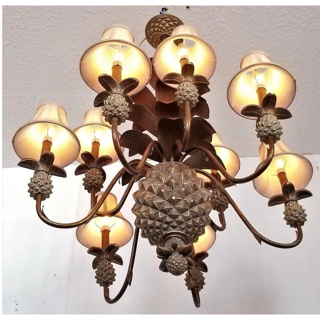 1980s Vintage Pineapple Chandelier With Fabric Shade For Sale - Image 5 of 7