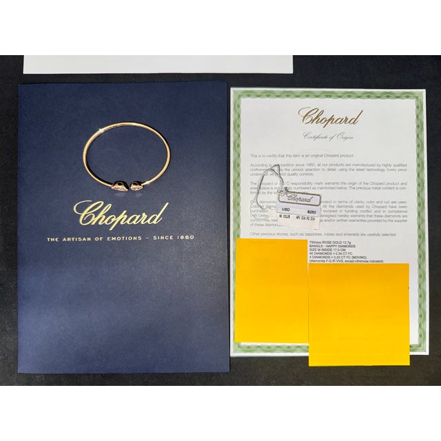Metal Late 20th Century Authentic Chopard Happy Diamonds Icons 0.54ct Diamond Heart Open Bangle Bracelet 18k Rose Gold For Sale - Image 7 of 14