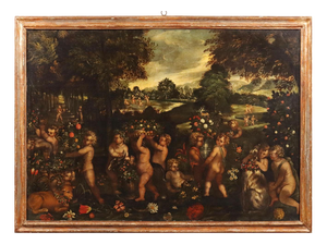 Feast of the Cupids, Oil on Canvas, Framed