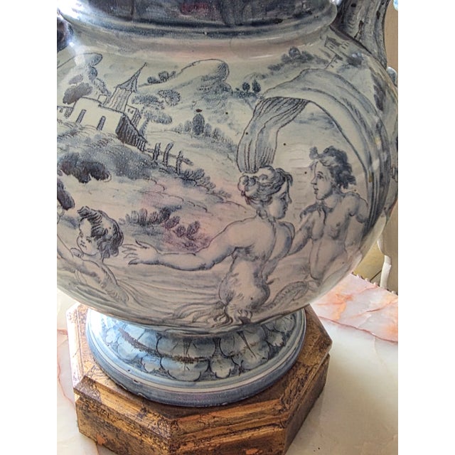 Italian Majolica Blue and White Urn Lamp For Sale - Image 14 of 17
