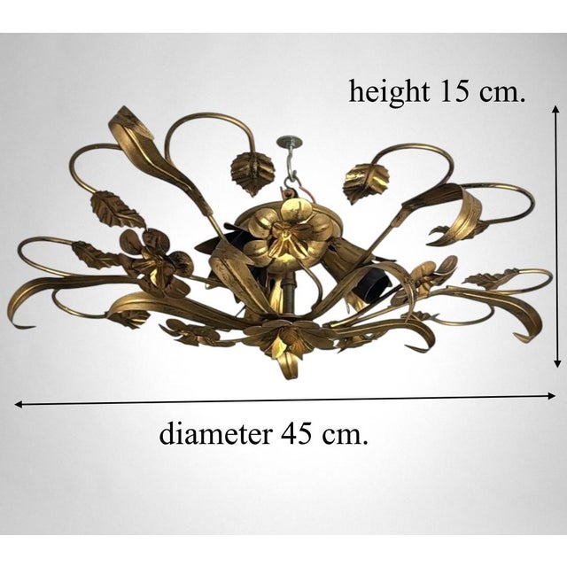Vintage Italian Florentine Style Gilt Wrought Iron Flush Mount Ceiling Light For Sale - Image 18 of 18