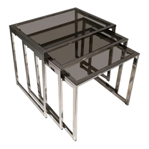 Circa 1970 French Chromed Nesting Tables with Smoked Glass Shelves - Set of 3