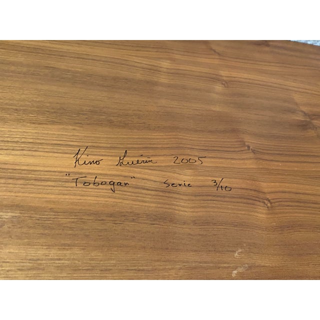 Late 20th Century Kino Guerin Sculpted Bent Wood Ribbon Coffee Table in Laminated Walnut, Signed For Sale - Image 9 of 11