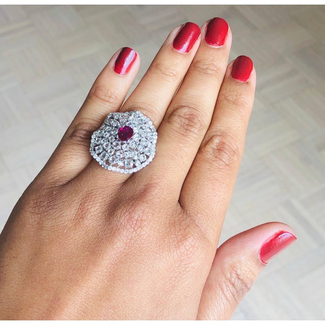 2020s 3.61 Carat Ruby Rose Cut Diamond 14 Karat White Gold Cocktail Ring, Size 6 For Sale - Image 5 of 6