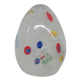 Murano Latticino Millefiori Art Glass Egg Large Italian Paper Weight 4810b For Sale
