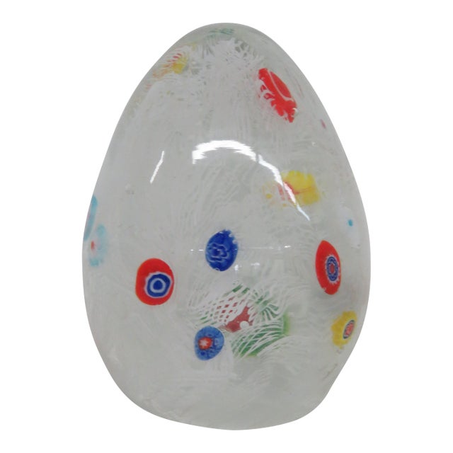 Murano Latticino Millefiori Art Glass Egg Large Italian Paper Weight 4810b For Sale