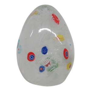 Murano Latticino Millefiori Art Glass Egg Large Italian Paper Weight 4810b