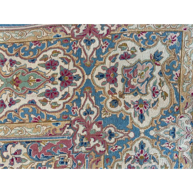 Antique Kerman Carpet, Fine Persian Oriental Rug Light Blue, Ivory, Gold, Green For Sale - Image 4 of 12