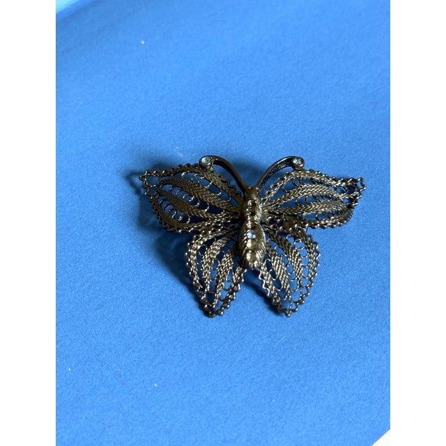 Vintage 1960s Filigree Butterfly Brooch Pin With Cannetille Style Openwork For Sale In New York - Image 6 of 16