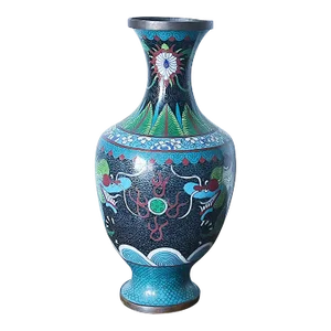 Antique Chinese Cloisonné Vase in Black Depicting Double Dragons