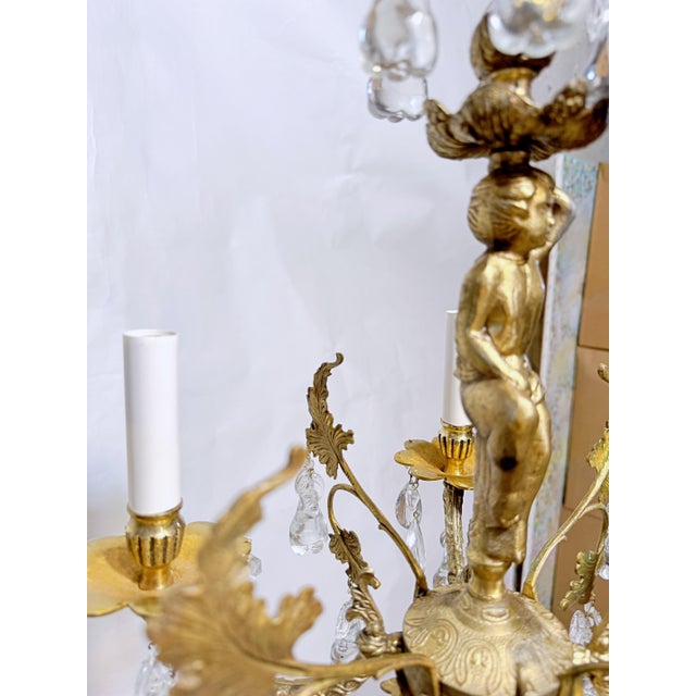 1920's Bronze Cherub Chandelier With Vintage Crystals For Sale - Image 11 of 11