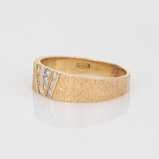 70s Vintage Diamond Band 14k Yellow Gold Sz 11 Ring Mixed Cuts v Design For Sale - Image 4 of 7
