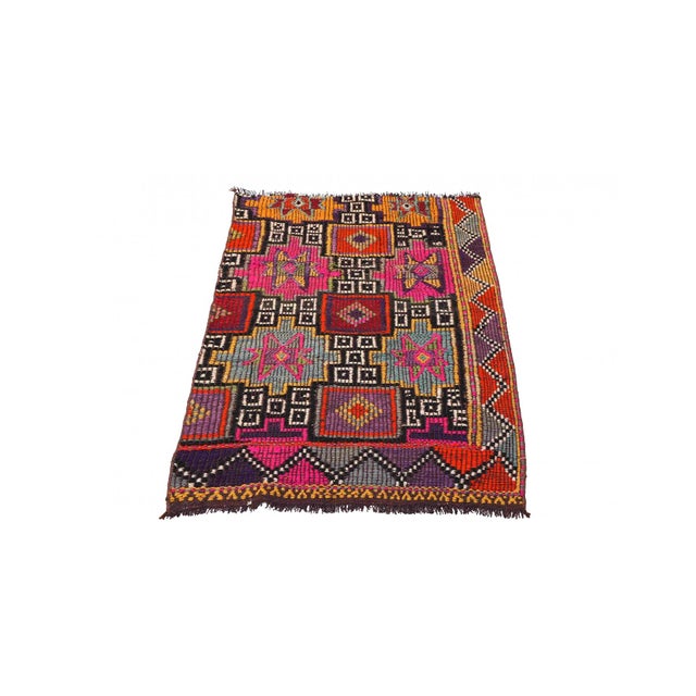 Handwoven vintage embroidered kilim rug from Denizli region of Turkey. Approximately 50-60 years old. Handwoven vintage...