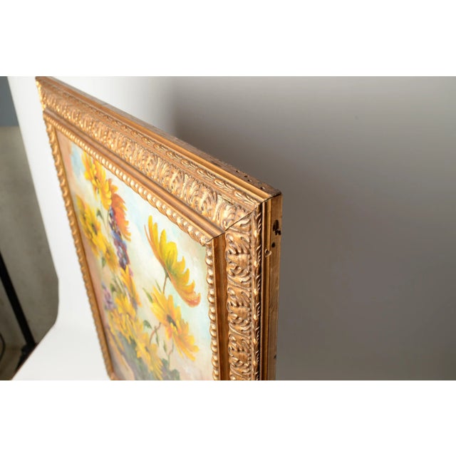 Early 20th Century Vintage Still Life Painting Sunflowers Gold Gilt Frame Signed A. Gotz For Sale - Image 5 of 9