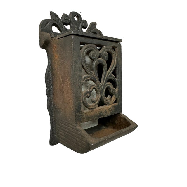 Black Vintage Cast Iron Matchbox Holder Wall Mount For Sale - Image 8 of 9