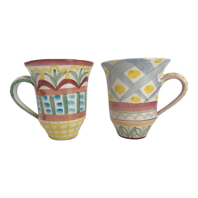 A Pair MacKenzieChilds,Ltd. Hand Painted Pottery Mugs Chairish