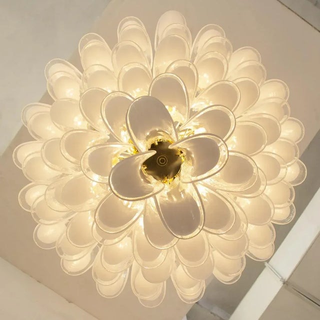 Gold White and Crystal Color Murano Glass Petal Chandelier, Italy, 1990s For Sale - Image 8 of 11