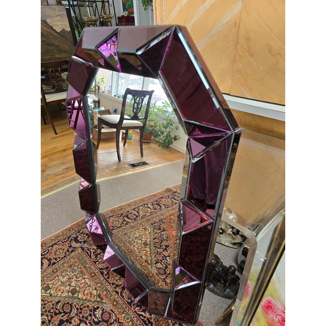 Glass Mid Century Modern Style Amethyst Glass Beveled Mirror For Sale - Image 7 of 15