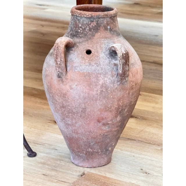 19th Century 19th Century Mediterranean Hand-Thrown Terracotta Olive Jar With Iron Stand For Sale - Image 5 of 5
