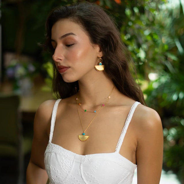 Metal Cleopatra Sunburst Turquoise Gold Necklace For Sale - Image 7 of 10