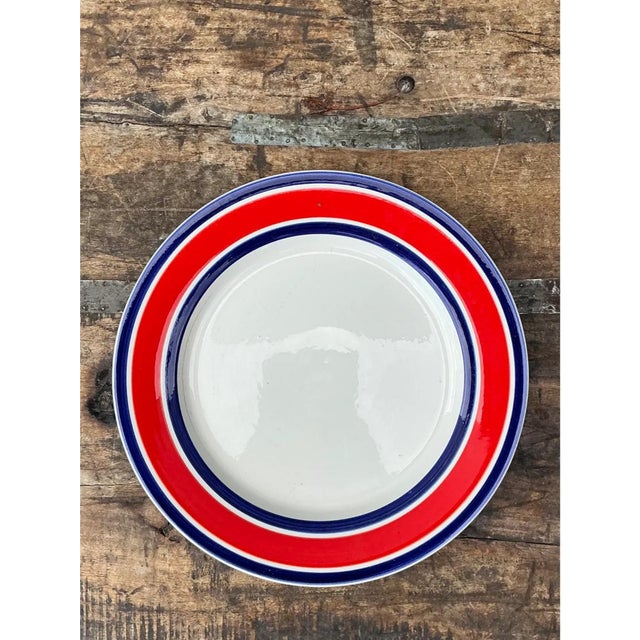 Vintage Italian Red and Blue Striped Ceramic Serving Plate For Sale In West Palm - Image 6 of 12